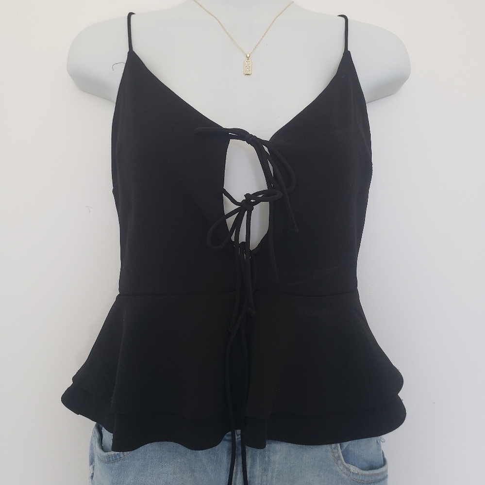 Forever 21 Black Camisole with Tie Front Peplum
